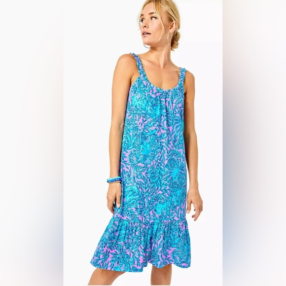 Lilly Pulitzer Collins Knee Length Midi Dress in Bermuda Blue You Grow Girl S - Picture 2 of 11